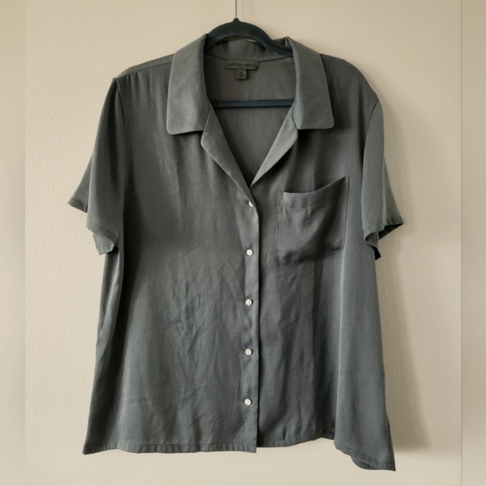 Barefoot Dreams Silky Sleep Blouse Button Down Grey Size XL